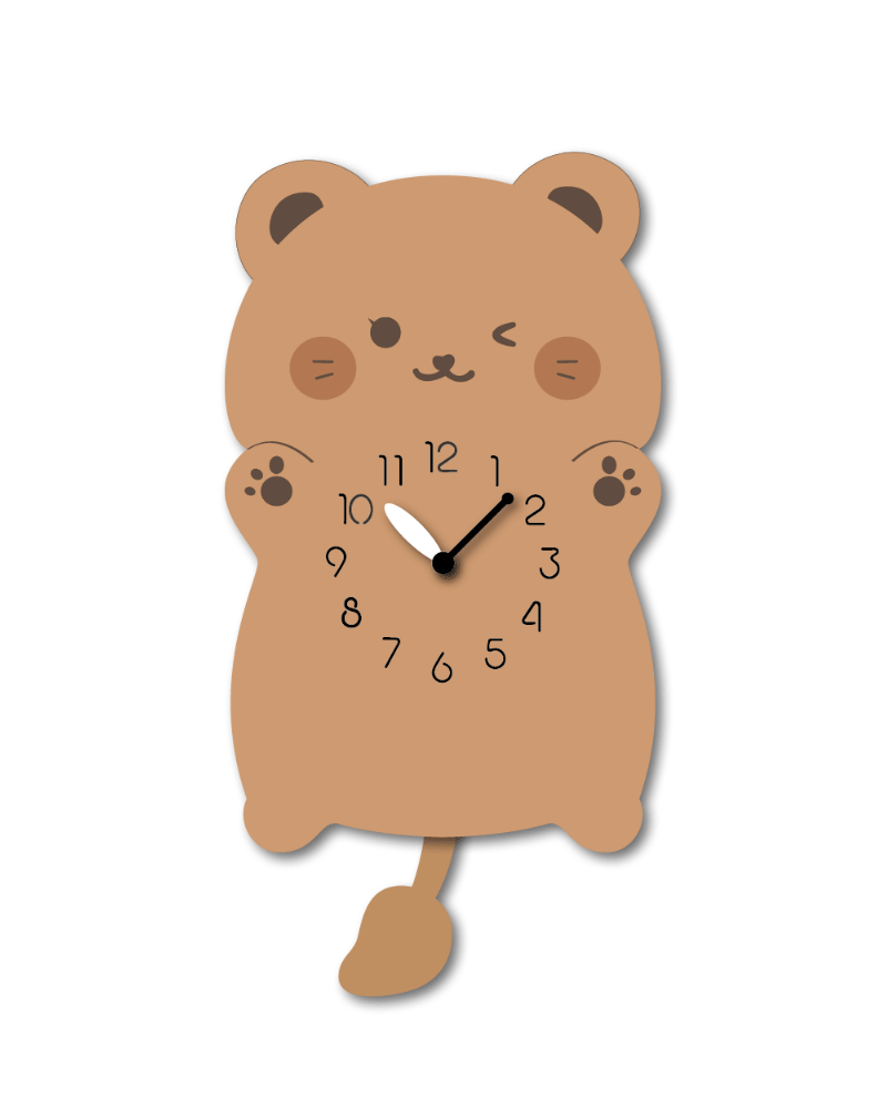 "Cocoa" - Charming Brown Bear Shaped Pendulum Wall Clock, Cartoon Style, Warm Brown, MDF, 11.6'x9'x1.8', White Gift Box