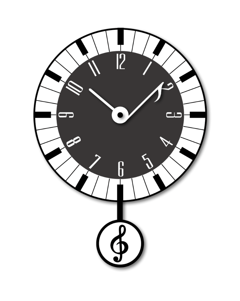 Music Note Shaped Pendulum Clock, Cartoon Style, Black & White, MDF, 13.8'x10'x1.8', Gift-Ready in Elegant White Gift Box