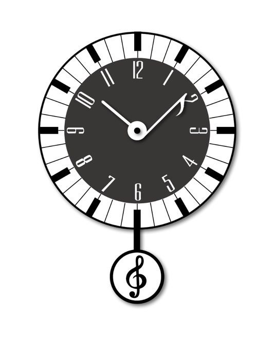 Music Note Shaped Pendulum Clock, Cartoon Style, Black & White, MDF, 13.8'x10'x1.8', Gift-Ready in Elegant White Gift Box