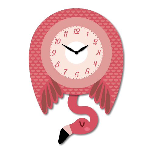 "Flona" - Charming Cartoon-Style Pink Flamingo Pendulum Wall Clock, MDF, Matt Finish, 13,2'x9'x1.8', White Gift Box