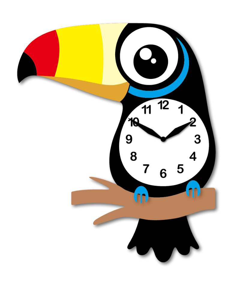 "Tango" - Vibrant Cartoon Style Toucan Pendulum Wall Clock, Colorful, MDF, 12.6'x9.8'x1.8', Elegant White Gift Box
