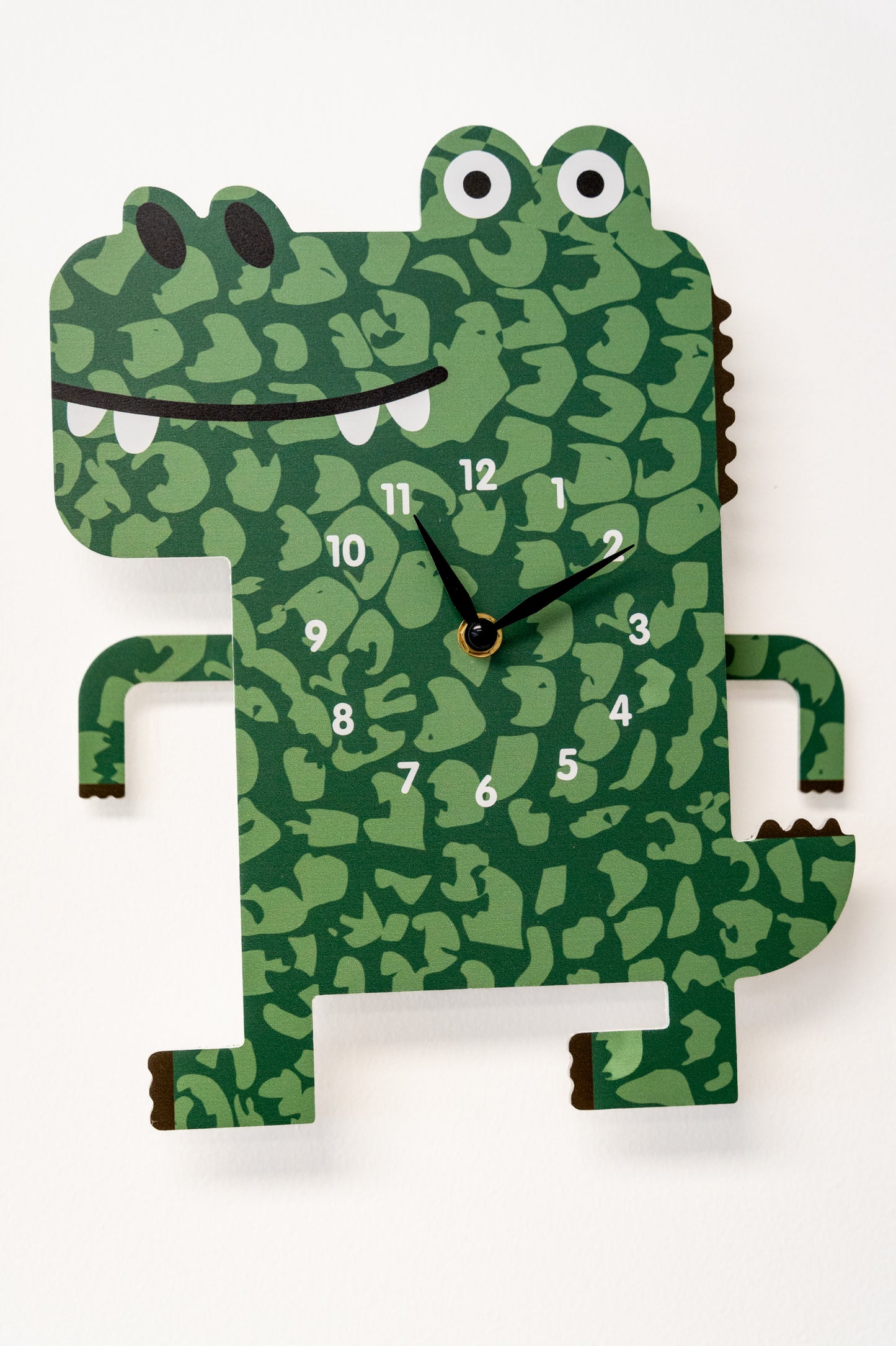 "Croco" -Playful Crocodile Shaped Pendulum Wall Clock, Cartoon Style, MDF, 10.2'x12'x1.8', Color Box