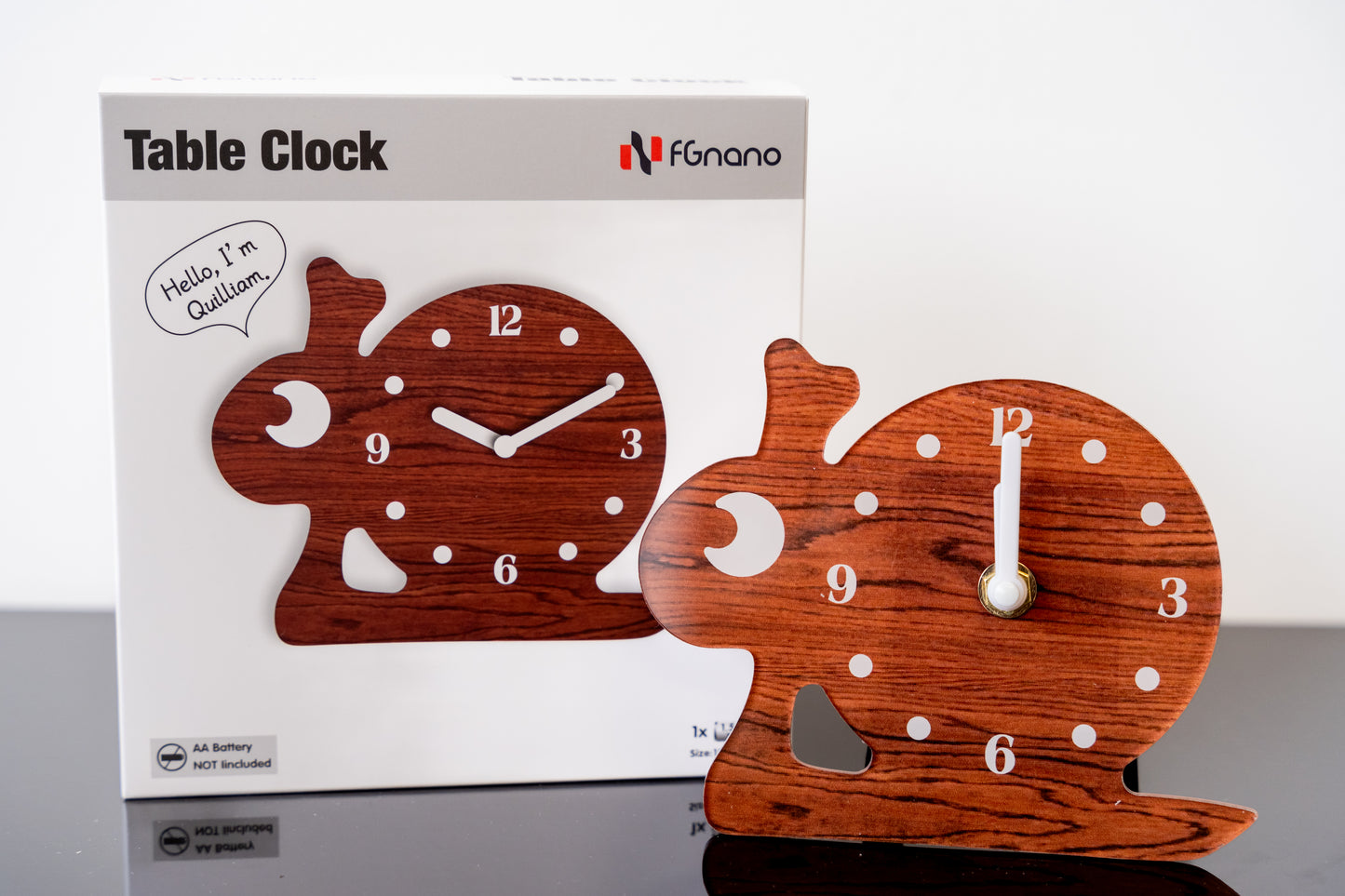 "Quiliam" - Playful Snail Shaped Table Clock, Cartoon Style, Warm Brown, Arcylic, 5.9'x4.9'x1.4', Clock Gift Box