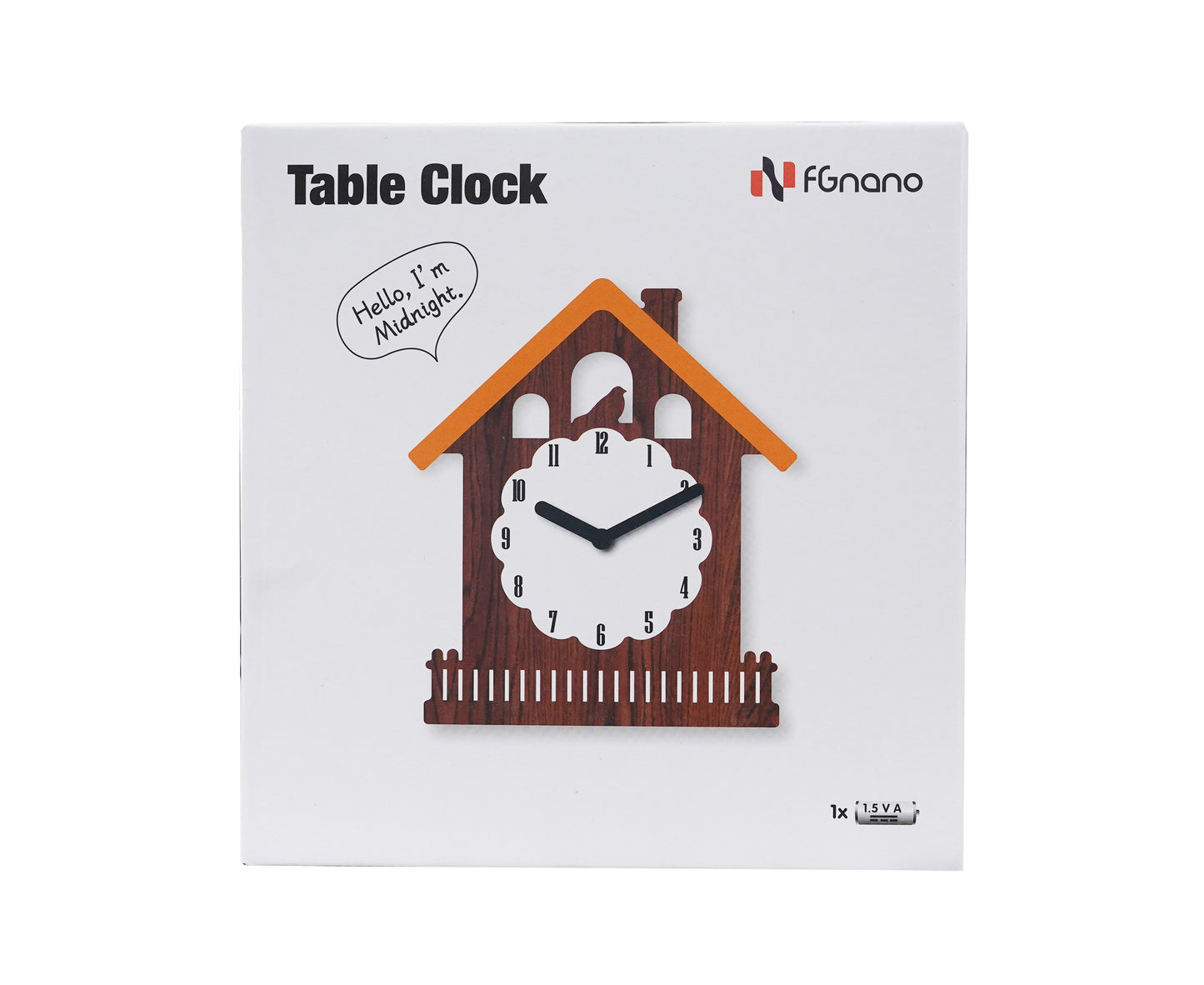 "Midnight" - Charming House Shaped Cartoon Clock, Brown, White and Orange, Acrylic, 5.9"x5.1"x1.4", w/White Gift Box