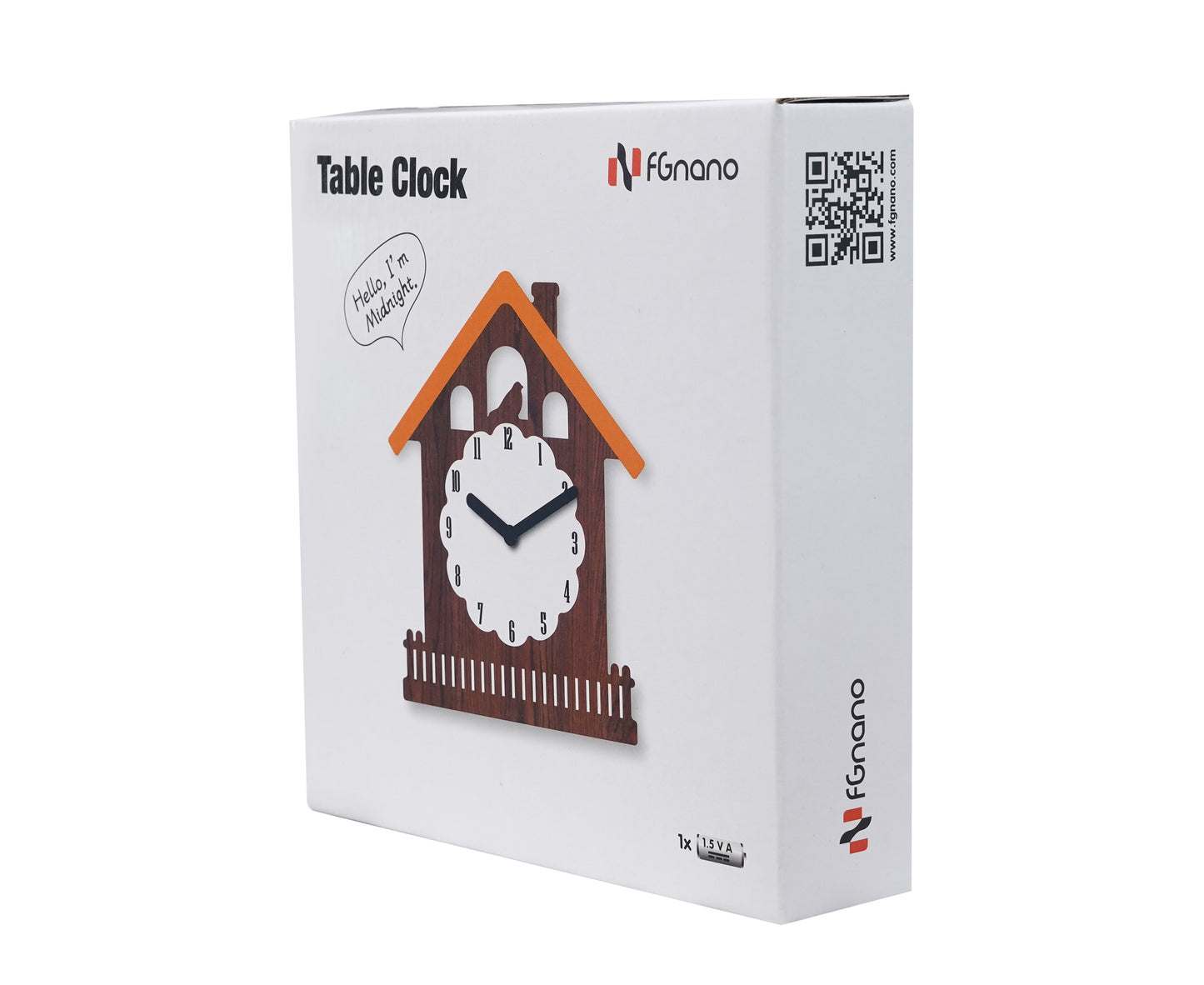 "Midnight" - Charming House Shaped Cartoon Clock, Brown, White and Orange, Acrylic, 5.9"x5.1"x1.4", w/White Gift Box
