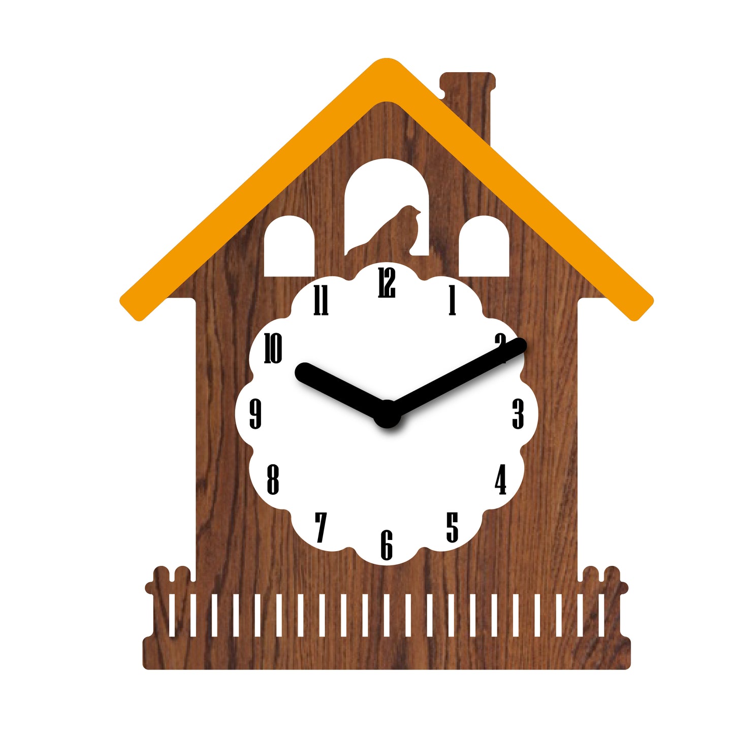 "Midnight" - Charming House Shaped Cartoon Clock, Brown, White and Orange, Acrylic, 5.9"x5.1"x1.4", w/White Gift Box