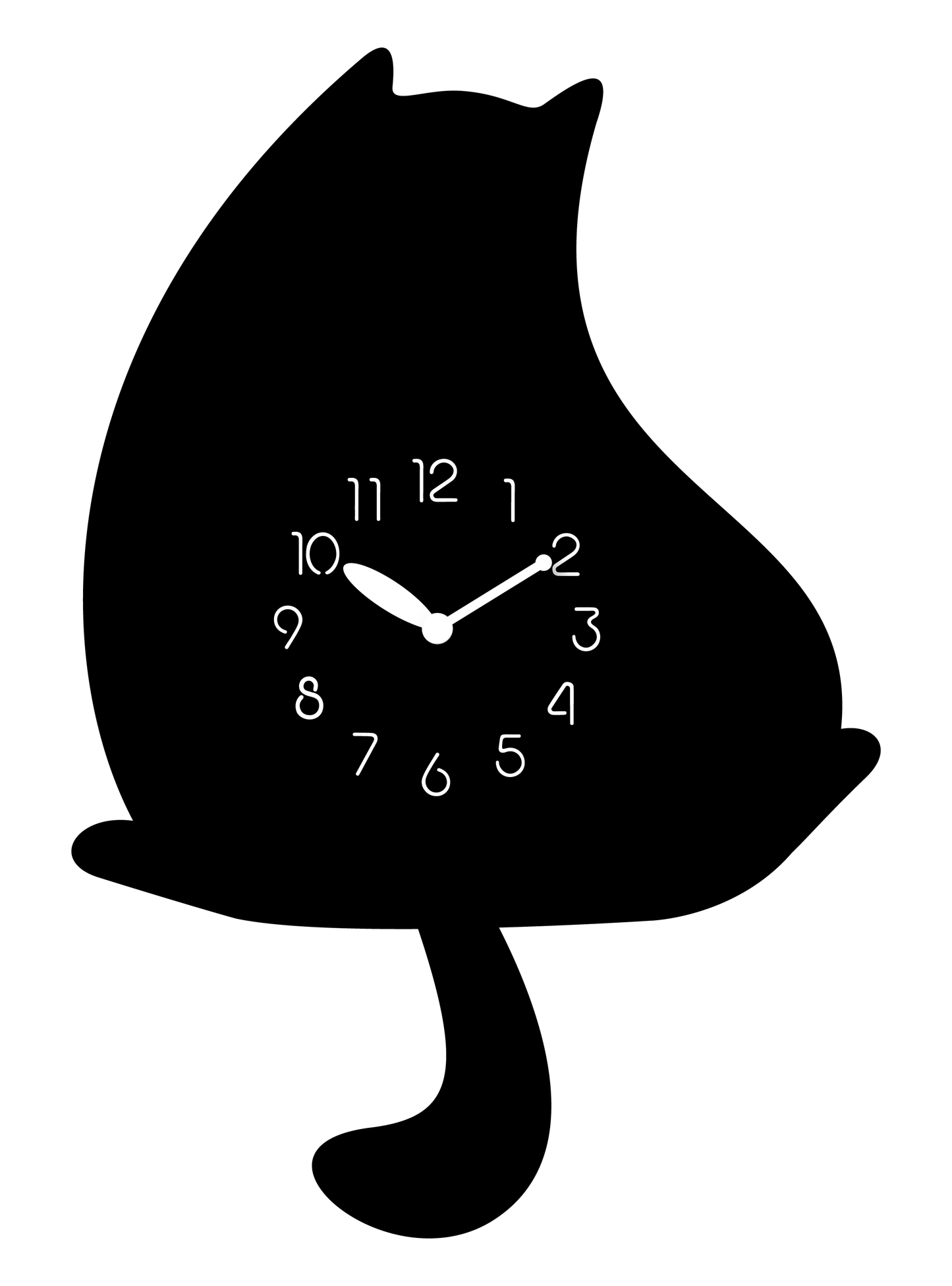 "Shadow" - Adorable Cartoon Style Cat Shaped Pendulum Wall Clock, Black, MDF, 13.4'x9.2'x1.8', White Gift Box
