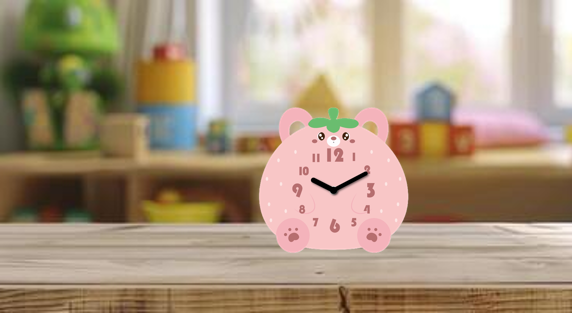 "Peach" - Adorable Piggy Shaped Cartoon Table Clock, Pink, Acrylic, 5.9"x5.7x'1.4", w/White Gift Box