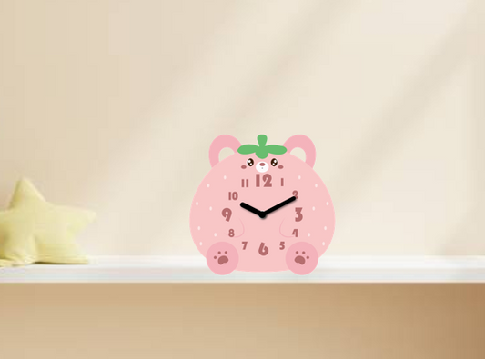 "Peach" - Adorable Piggy Shaped Cartoon Table Clock, Pink, Acrylic, 5.9"x5.7x'1.4", w/White Gift Box