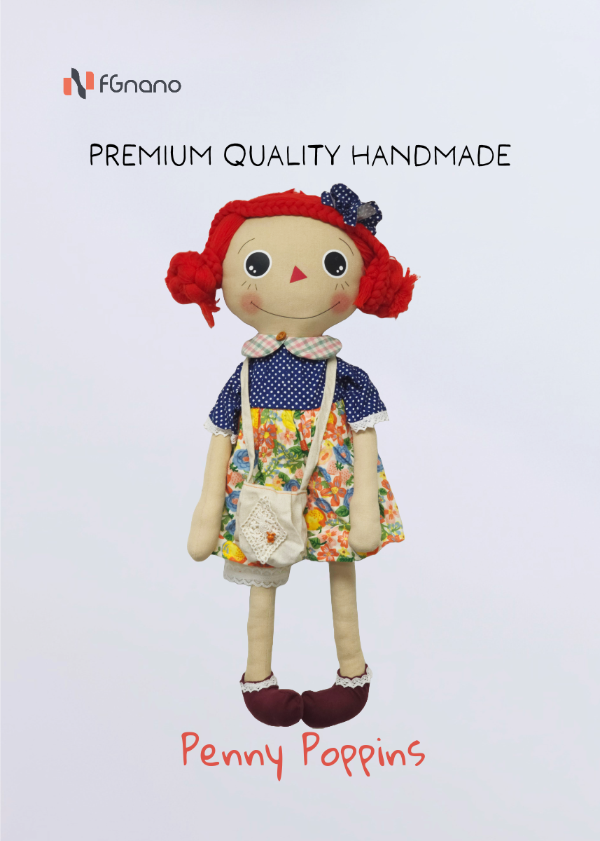 Penny Poppins - Premium Handmade Doll (22"x8"x4") - Exquisite Handmade, Adorable Poppins, Red Hair, Blue Dotted Shirt with Flower dress, Dark Red Boots, 100% Premium Cotton, Unique Gift for Fashion & Collectors