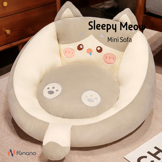Sleepy Meow - A Cuddly Mini Sofa Chair with a Cozy Heart! (19.7" x 21.7" x 13.8") | Adorable Gray Cat Lounge Chair with Cozy Corduroy & Fluffy PP Cotton | Playful, Cuddly & Full of Charm!