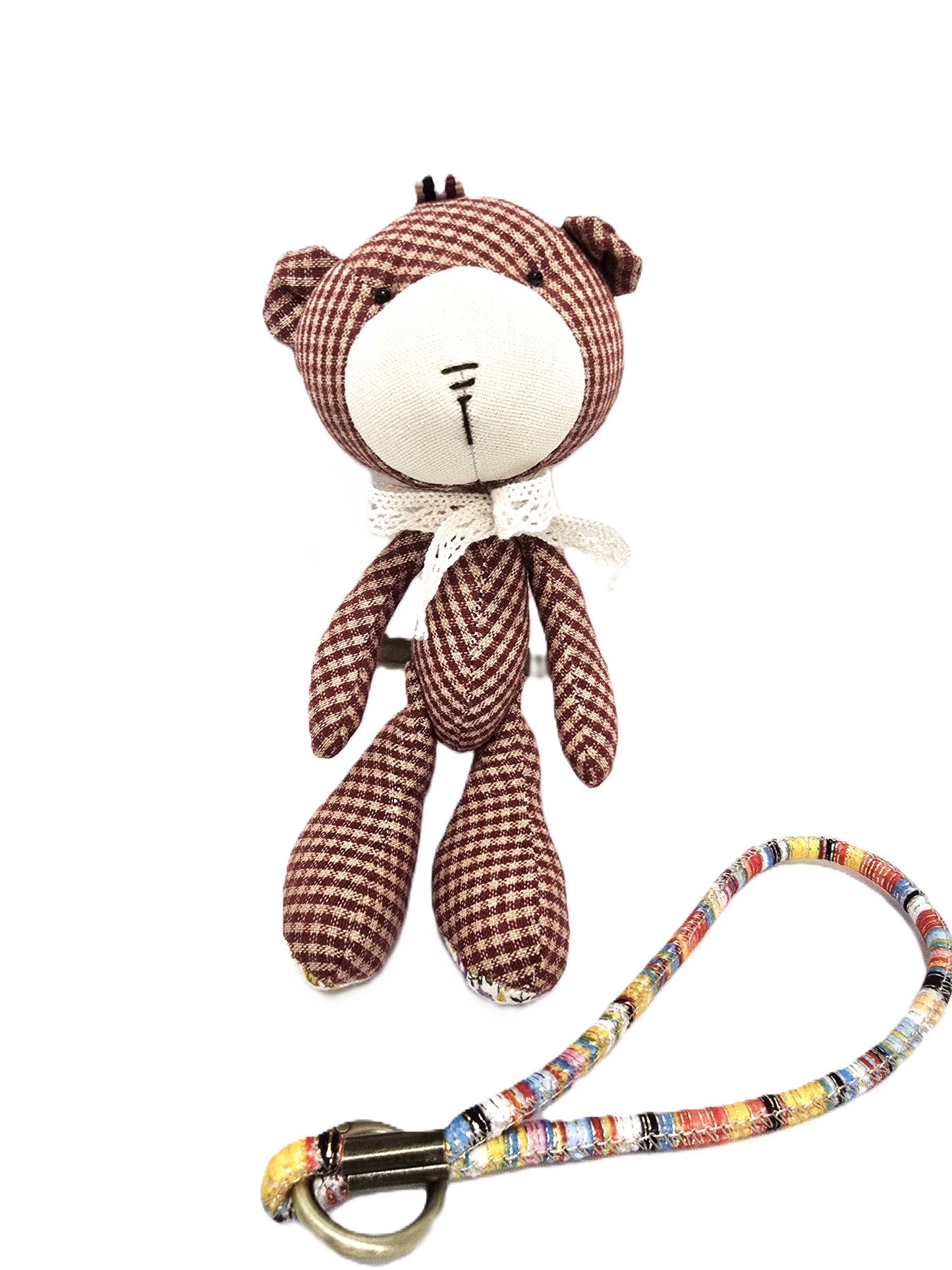 Teddy Bean - Exquisite Handmade Teddy Bear Doll with white scarf, 100% Premium Cotton, 7" Mini Companion with Colorful hanging Loop, Bag Charm, Unique Gift for fashion & Collectors