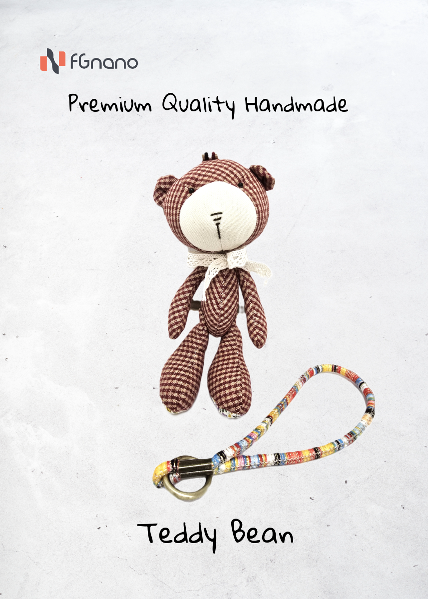 Teddy Bean - Exquisite Handmade Teddy Bear Doll with white scarf, 100% Premium Cotton, 7" Mini Companion with Colorful hanging Loop, Bag Charm, Unique Gift for fashion & Collectors