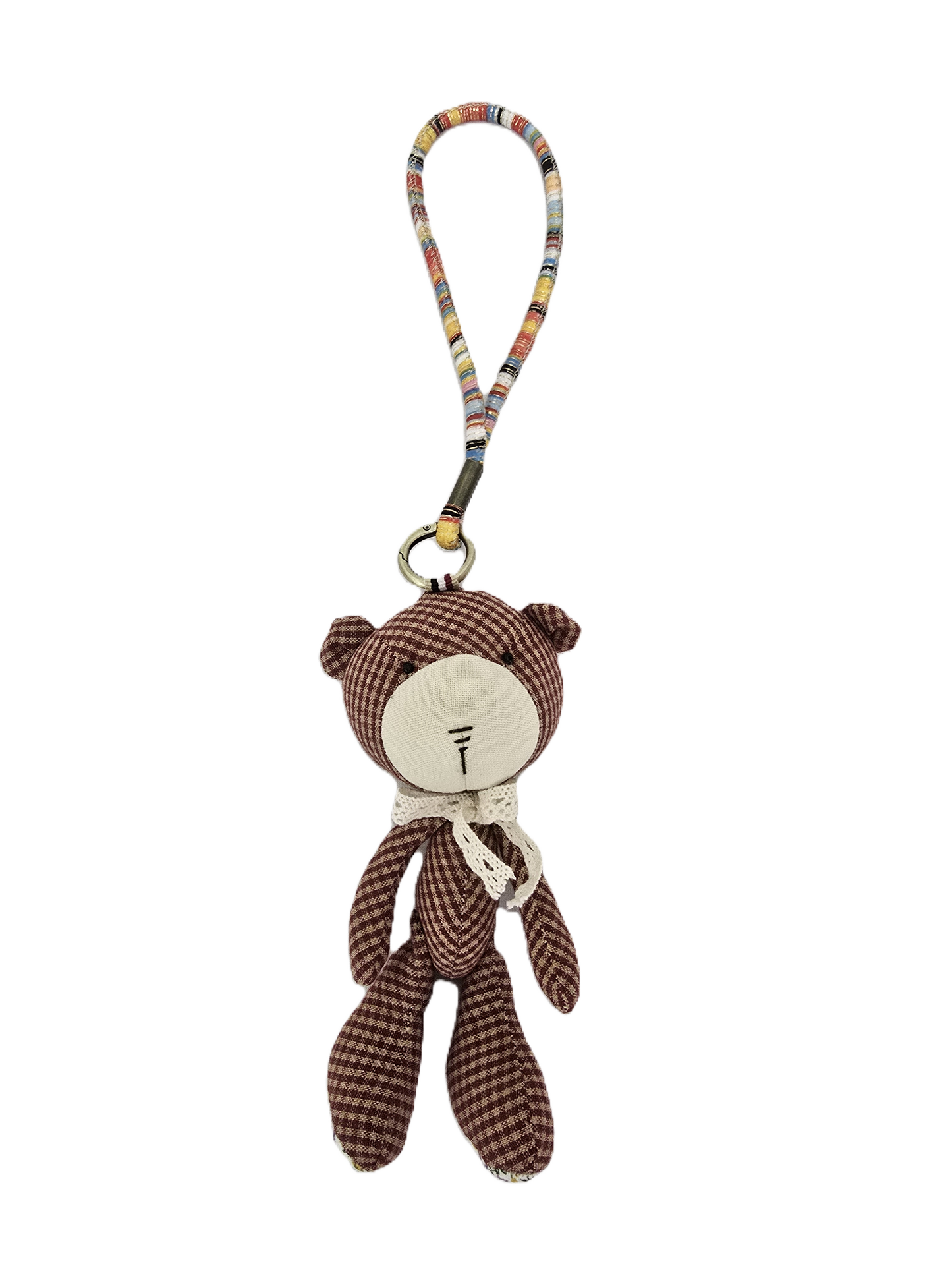 Teddy Bean - Exquisite Handmade Teddy Bear Doll with white scarf, 100% Premium Cotton, 7" Mini Companion with Colorful hanging Loop, Bag Charm, Unique Gift for fashion & Collectors