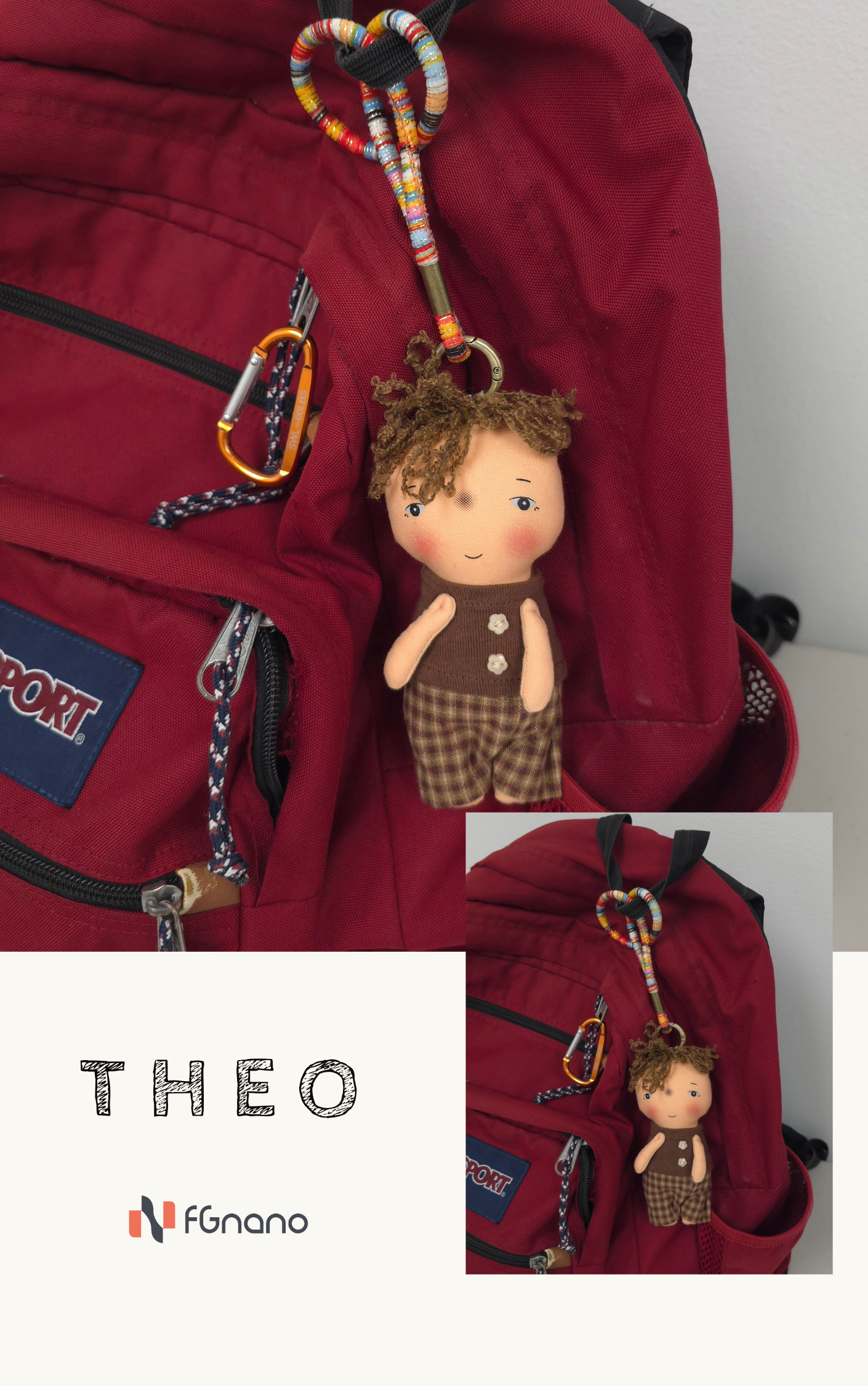 Theo Handmade Cotton Bag Charm – Cute Boy Keychain, Stylish Purse & Backpack Accessory, Great Gift for Women, Girls & Teens
